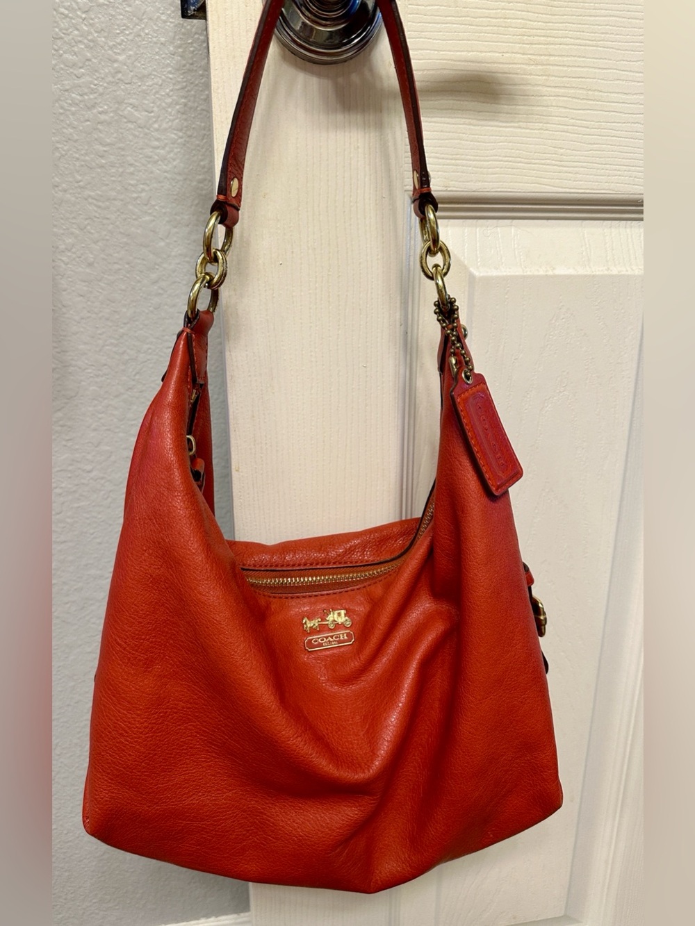Coach Rust Orange Madison Leather Hailey Hobo with Gold Hardware